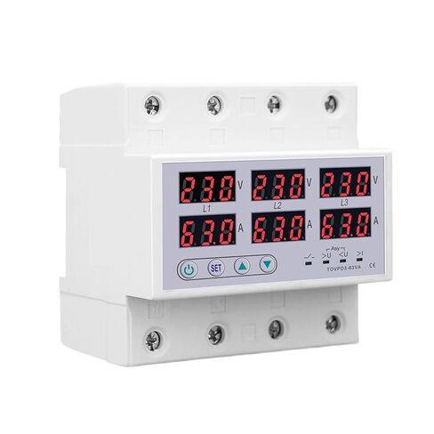 3 Phase 3P+N Voltmeter Ammeter Adjustable Over and Under Voltage Current Limit Protection Monitor Relay Protector(63A with N 3X220V) in Saudi Arabia