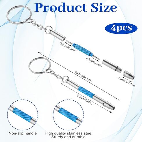 4 Pcs Mini Eyeglass Screwdriver, Precision 4 in 1 Glasses Tightening Kit with Keychain for Eyeglass and Watch Repair, Includes Phillips, Flathead, and 2X Hex Tools in Saudi Arabia