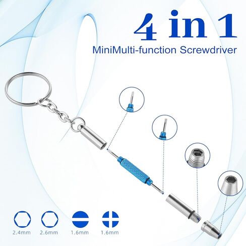 4 Pcs Mini Eyeglass Screwdriver, Precision 4 in 1 Glasses Tightening Kit with Keychain for Eyeglass and Watch Repair, Includes Phillips, Flathead, and 2X Hex Tools in Saudi Arabia