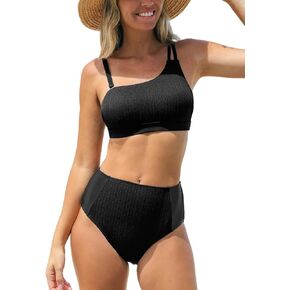 CUPSHE Women's Bikini Set Two Piece Swimsuits High Waisted One Shoulder Swimwear Removable Adjustable Strap