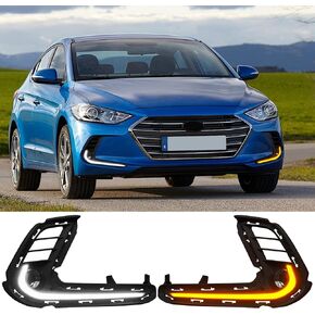 For 2017 2018 Hyundai Elantra DRL LED Daytime Running Lights Front Fog Lights with White DRL Lamps Amber Turn Signal Lights Assembly, Black, DRL18ELT in Kuwait