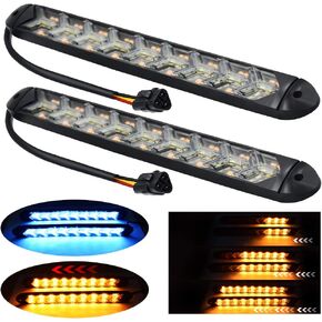 2 In1 Fuction Arrow LED DRL Strip Switchback Dual-Color Amber/Ice Blue Waterproof LED Flexible Lights for DRL & Turn Signal Lights.(Ice blue+Amber)2-pack.