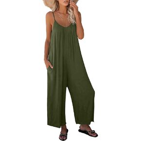 Aedvoouer Womens Jumpsuits Overalls Summer Casual Sleeveless Loose Wide Leg Adjustable Straps Rompers with Pockets