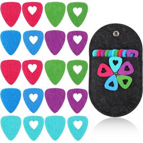 20 Pieces Felt Ukulele Picks Felt Heart Shape Pick with Pick Holder Case Multicolored Felt Thumb Picks Easy Grip Cute Ukulele Picks for Bass, Ukulele, Guitar, Hollow