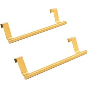 szhdxsy 2pcs Stainless Steel Over Door Towel Rack, Over Kitchen Cabinet Door Towel Bar Holder for Hand,Door Towel Racks with Hooks for bathrooms and Kitchens,Golden