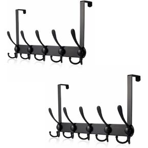 Over The Door Hook Hanger - 5 Tri Hooks, Heavy Duty Over The Door Towel Rack Coat Rack for Clothes Hat Towel (White, 2 Packs)