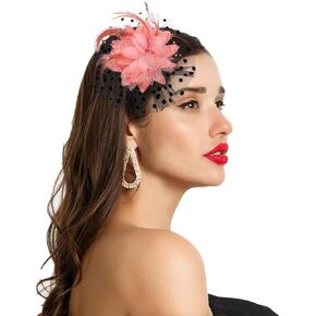 Fascinators Hats for Women Tea Party, Headband Flower Cocktail Mesh Feather Hat Clip Wedding Carnival Derby Hat