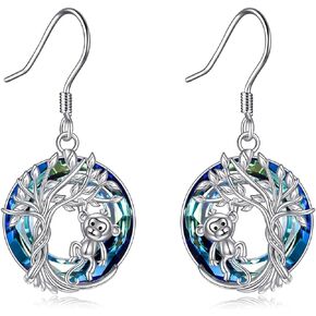 Tree of Life Earrings for Women Sterling Silver Animal Dangle Drop Earring with Blue Crystal Jewelry Mother's Day Christmas Anniversary Birthday Gifts for Women Girls Mom
