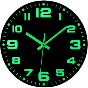 12 Inch Wooden Black Wall Clocks Battery Operated Glow in The Dark Wall Clock Silent Non Ticking Large Luminous Digital Neon Lighted Up Analog Clock for Bedroom Living Room Office Kitchen Bathroom