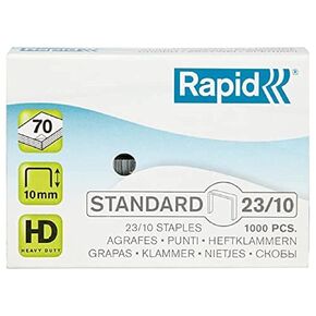 Rapid 23/10mm Standard Staples, for Stapling 40-70 Sheets, Use with Heavy Duty Staplers, Galvanised Wire, Box of 1000, 24869300