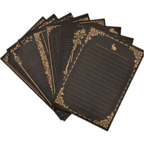 80 Sheets Stationary Writing Paper,Easter Bunny Letter with Lines Letter Writing Paper for Office Home School Wedding Invitations and Printing Supplies,Golden-Lace, 8 Different Patterns (Black)
