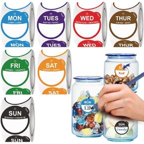 Food Labels Stickers 7 Day of The Week, Removable Day Label Peel Tab for Containers Home Kitchen Freezer Restaurant Supplies Dot Week Monthly Planners Inventory Management Meal Prep Accessories