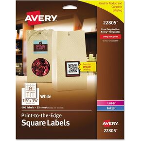 Avery 22805 Square Permanent Labels, 1-1/2-Inch x1-1/2-Inch, 600/PK, WE