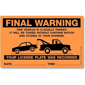 SmartSign Final Warning Parking Violation Stickers | Pack of 50 Stickers with Permanent Adhesive, 5 x 8 inch, Vehicle Illegally Parked Sticker, Hard to Remove Write-On Tickets, Fluorescent Orange