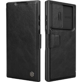 Nillkin for Samsung Galaxy S23 Ultra Wallet Case with Card Holder and Camera Cover, PU Leather Case with Magnetic Flip Cover, Card Slot, Slide Camera Protection (6.8 inch) - Black