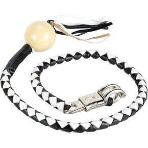 Leather Motorcycle Whips 36"/42" Get Back Whip with ball Heavy Duty Biker Whips Handlebar Accessories for Motorbike (Black&White, 42")