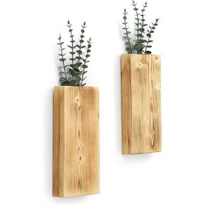 Wood Wall Planter Set of 2, Wood Wall Pocket for Greenery and Dried Flowers, Indoor Wood Hanging Vase Modern Farmhouse Wall Decor for Living Room Bedroom Office Eucalyptus Stems Decorations (Expresso)