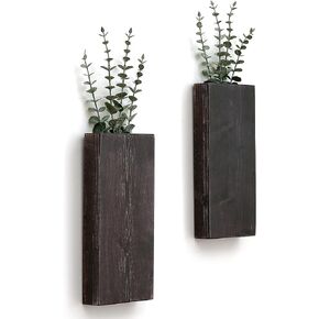 Wood Wall Planter Set of 2, Wood Wall Pocket for Greenery and Dried Flowers, Indoor Wood Hanging Vase Modern Farmhouse Wall Decor for Living Room Bedroom Office Eucalyptus Stems Decorations (Expresso)