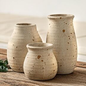 Ceramic Rustic Vase Set, Small Boho Vases for Country Home Decoration, Decorative Vase,Farmhouse Decoration, Home Decorations for Living Room, Coffee Table Decor, Mantle & Shelf Decor.