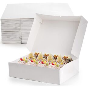 Okllen 20 Pack White Bakery Boxes, Disposable White Kraft Paperboard Cookie Boxes Pastry Boxes, Cake Boxes Container for Cupcakes Muffins Donuts Macarons Pie Other Party Favor, 14 x 10 x 3.5 Inches