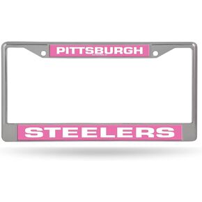 Rico Industries NFL Pittsburgh Steelers Pink 12" x 6" Silver Chrome Car/Truck/SUV Auto Accessory