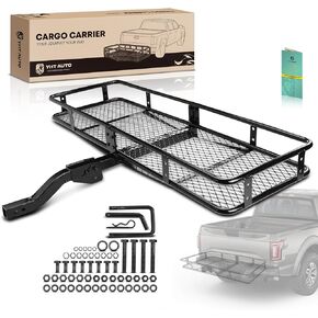 YHTAUTO 60" x 21" x 8.5" Tow Folding Trailer Hitch Cargo Carrier 500 Lbs Manganese Steel Heavy Duty Capacity Cargo Carrier Hitch Mount Fits 2" Receiver Luggage Rack for Car SUV Camping Traveling