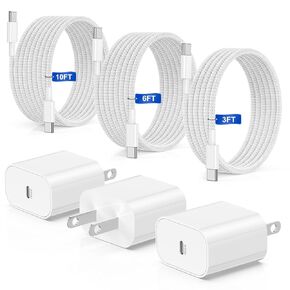 𝟯𝗣𝗮𝗰𝗸 iPhone 15 Fast Charger,20W USB C Wall Charger Block & [3+6+10ft]USB-C to USBC Cable Cord Fast Charging for iPhone15/15 Plus/15 Pro/15 Pro Max/iPad Pro/Mini/Air/Air4/AirPods and More