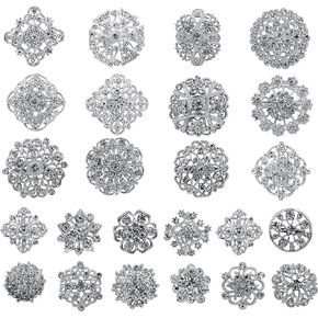24 pcs Clear Rhinestone Crystal Flower Brooches Pins DIY Wedding Bouquet Brooches Kit