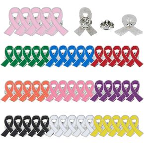 SUPERFINDINGS 50PCS 10 Colors Breast Cancer Awareness Lapel Pins Ribbon Enamel Pins Alloy Badges Hope Ribbon Lapel Pins for Charity Recognition Public Event