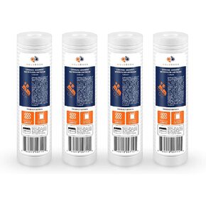 Aquaboon 5 Micron 10 x 2.5 Grooved Sediment Water Filter Replacement Cartridge - Whole House Water Filters for Well Water Compatible with Replacement Water Filters AP110, WHKF-GD05, CFS110, 4-Pack