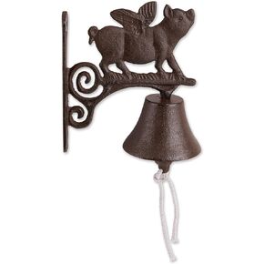 Pig With Wings Cast Iron Bell, 6.69x3.82x7.87"