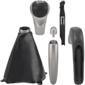 AUTOKAY Set of 3 Parking Brake Handle Grip Knob Set Fits for Honda Civic 2006-2011 Manual Gear Stick Shift Shifter Knob Head with 5 Speed and Boot Dust Cover PU Leather