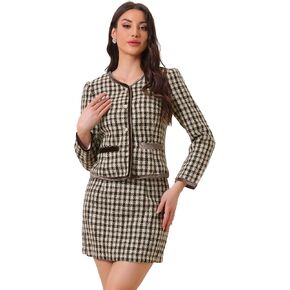 Allegra K Business Suit Set for Women's 2 Piece Outfits Plaid Tweed Easter Short Blazer Jacket and Skirt Sets in Saudi Arabia