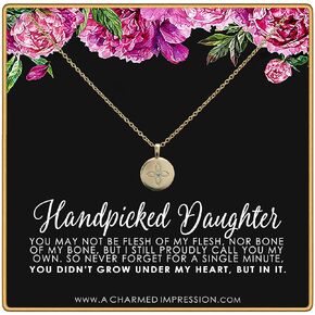 Handpicked Daughter • Jewelry Gifts for Adopted Child • Daughter Gift Necklace • From Mom Dad • Adoption Keepsake• Unbiological Mother Father Gifts • Women Girls • Lotus Crystal Disc Necklace 14k Gold