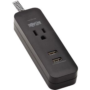 Tripp Lite 1-Outlet Surge Protector with 2 USB Ports (2.1A Shared) - 4 ft. Cord, 5-15P Plug, 450 Joules, Black (TLP104USB) in Kuwait