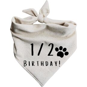 Half Birthday 1/2 Dog Bandana 6 Month Old Barkday Party Oatmeal Cream Natural Simple Minimal Neutral (Small)