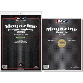 100 BCW Resealable Magazine Poly Bags and 100 Magazine Backer Boards