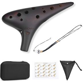 Alto C key - Ocarina Professional Master Tuning 12-Hole Ceramic Piccolo Smoked Craft Firing Comes with Fingering Chart Neck Lanyard and Storage Box
