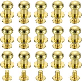 uxcell 15Sets Brass Ball Head Stud Rivets, 6mm Dia. Screw Back Button Nipple Rivet for DIY Leathercraft, Silver