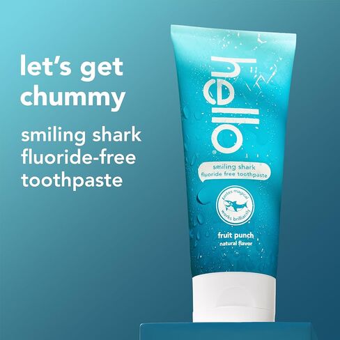 معجون أسنان Hello Smiling Shark للأطفال الخالي من الفلورايد، معجون أسنان للأطفال خالٍ من الفلورايد، آمن لجميع الأعمار، يساعد على تنظيف البلاك ويساعد على تلميع الأسنان، خالٍ من SLS، لكمة فواكه طبيعية، أنبوب 4.2 أونصة in Kuwait