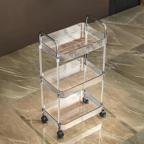 عربة من الأكريليك الشفاف ذات 3 طبقات بإطار وعجلات من الفولاذ المقاوم للصدأ، منظم تخزين قياسي للمنزل والمكتب in Kuwait