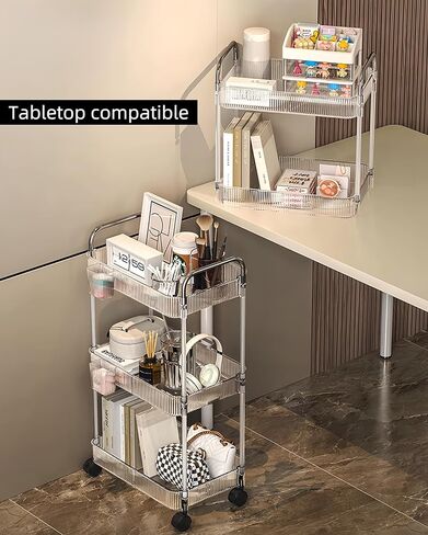 عربة من الأكريليك الشفاف ذات 3 طبقات بإطار وعجلات من الفولاذ المقاوم للصدأ، منظم تخزين قياسي للمنزل والمكتب in Kuwait