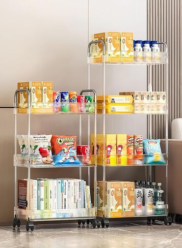 عربة من الأكريليك الشفاف ذات 3 طبقات بإطار وعجلات من الفولاذ المقاوم للصدأ، منظم تخزين قياسي للمنزل والمكتب in Kuwait