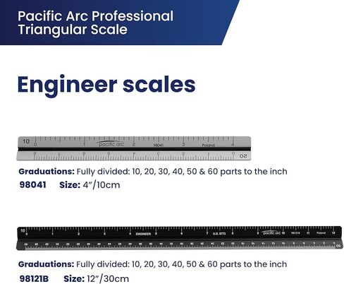 مسطرة مقياس اقتصادي لمهندس قوس المحيط الهادئ، مقسمة على: 1/16 بوصة، 3/32 بوصة، 1/8 بوصة، 3/16 بوصة، 1/4 بوصة، 3/8 بوصة، 1/2 بوصة، 3/4 بوصة، 1 بوصة، 1-1/2 بوصة، 3 بوصة مقياس الدرجات. 12 إنش in Kuwait