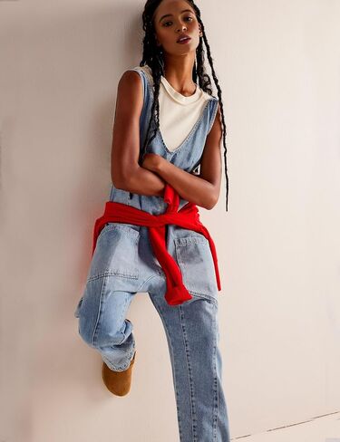 Dressy High Roller Denim Jumpsuit for Women Casual Sleeveless Loose Fit Overalls Jeans Pants Jumpers with Pockets(LightBlue-S) in Saudi Arabia