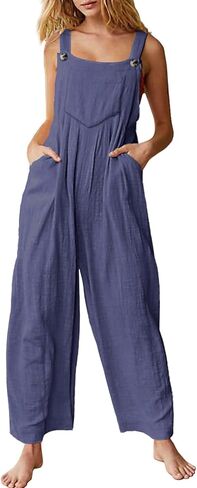 YESNO ملابس نسائية قطنية فضفاضة غير رسمية حللا قابلة للتعديل بأشرطة واسعة الساق مع جيوب PZK in Kuwait