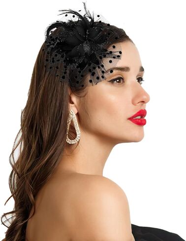 Fascinators Hats for Women Tea Party, Headband Flower Cocktail Mesh Feather Hat Clip Wedding Carnival Derby Hat in Saudi Arabia