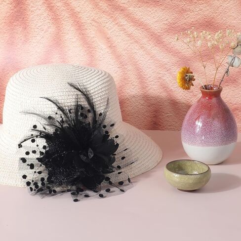 Fascinators Hats for Women Tea Party, Headband Flower Cocktail Mesh Feather Hat Clip Wedding Carnival Derby Hat in Saudi Arabia