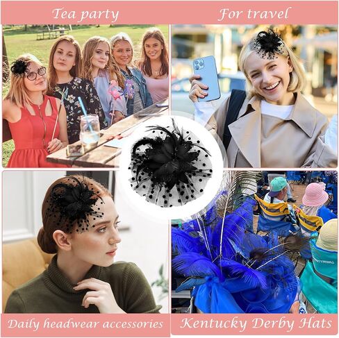 Fascinators Hats for Women Tea Party, Headband Flower Cocktail Mesh Feather Hat Clip Wedding Carnival Derby Hat in Saudi Arabia