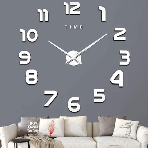 VREAONE Large Wall Clock for Living Room Decor,Frameless DIY Modern 3D Wall Clock with Mirror Numbers Stickers for Home Bedroom Office Wall Decorations Ideas(Black) in Saudi Arabia